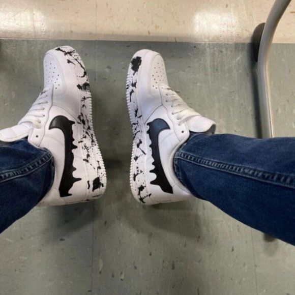 Nike Air Force 1 Custom Low Drip Splatter White Black Shoes Men Women Kids main image 7